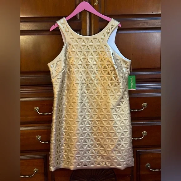 Lilly Pulitzer Womens Mango Shift Dress (Gold Metallic Daisy Laser Cut) (Size XL) Lilly Pulitzer Womens Mango Shift Dress (Gold Metallic Daisy Laser Cut) (Size XL)